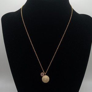 Michael Kors Gold Tone Pave Disk Pendant Necklace